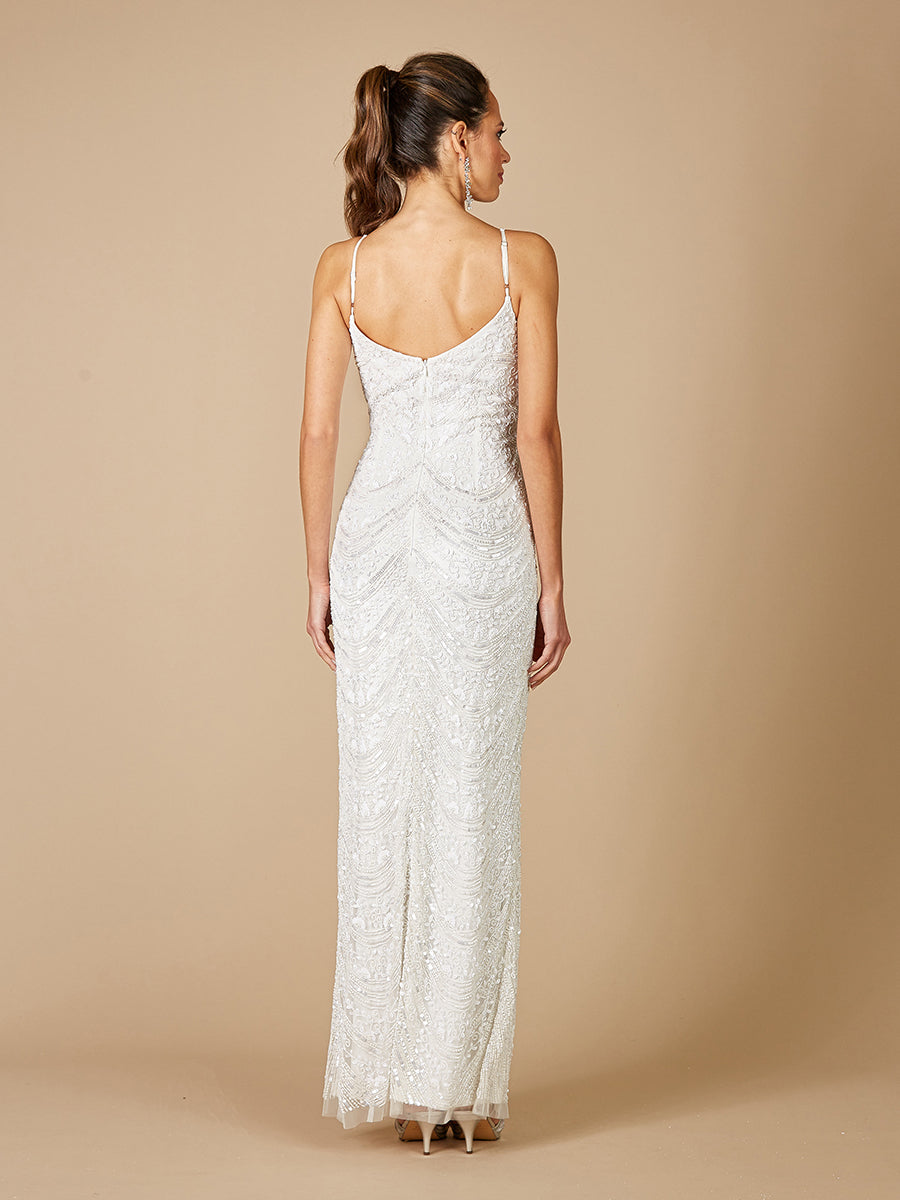 Lara Frenchie Spaghetti Strap Beaded Bridal Maxi Dress