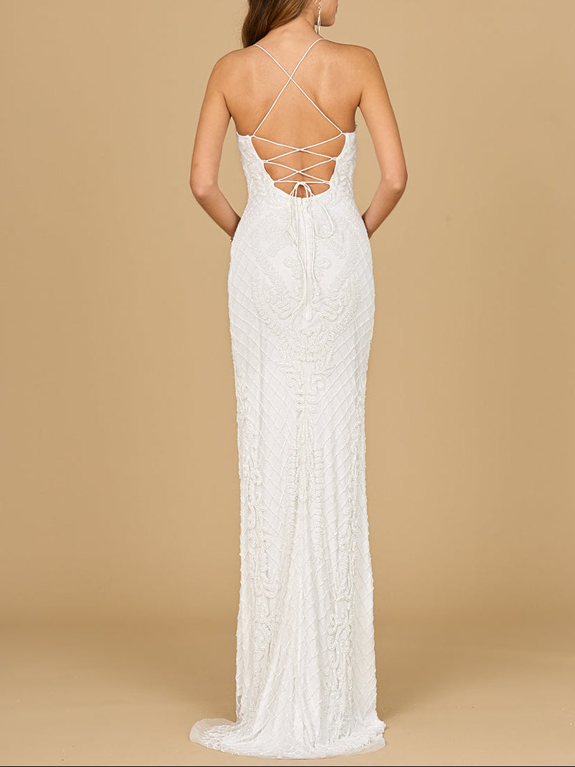 Scoop Neck, Open Back Beaded Bridal Gown