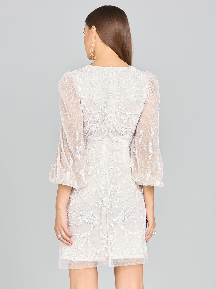 V-Neck, Balloon Sleeve Bridal Mini