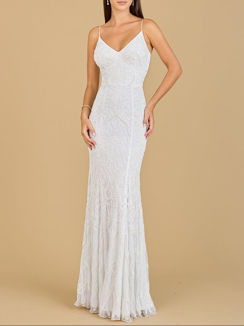 Beaded Spaghetti Strap Mermaid Gown