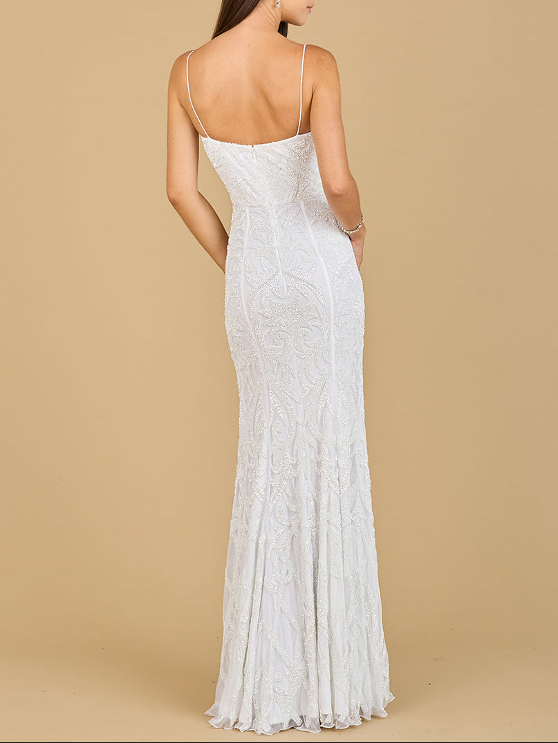 Beaded Spaghetti Strap Mermaid Gown