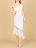 One Shoulder High-Low Beaded Gown | 51181