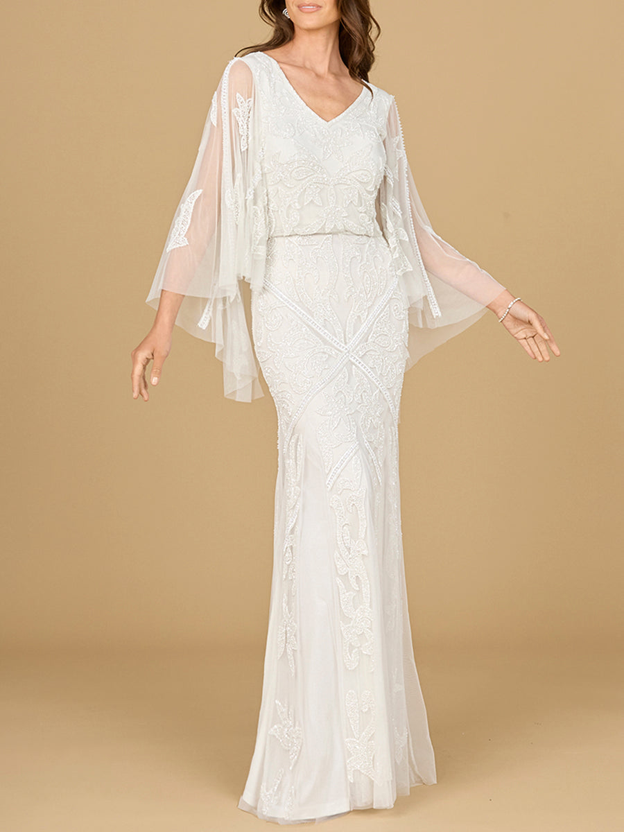 Beaded Cape Sleeve Wedding Dress