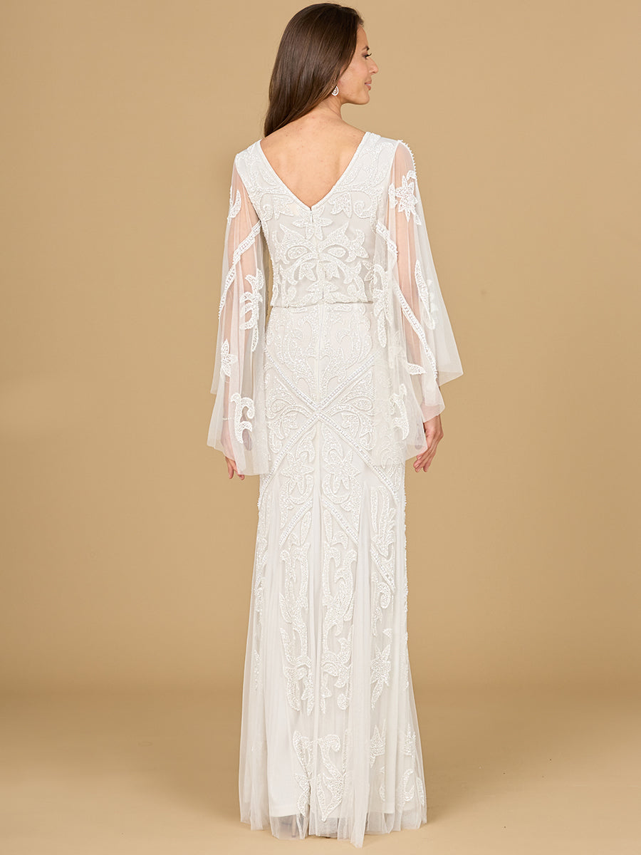 Beaded Cape Sleeve Wedding Dress