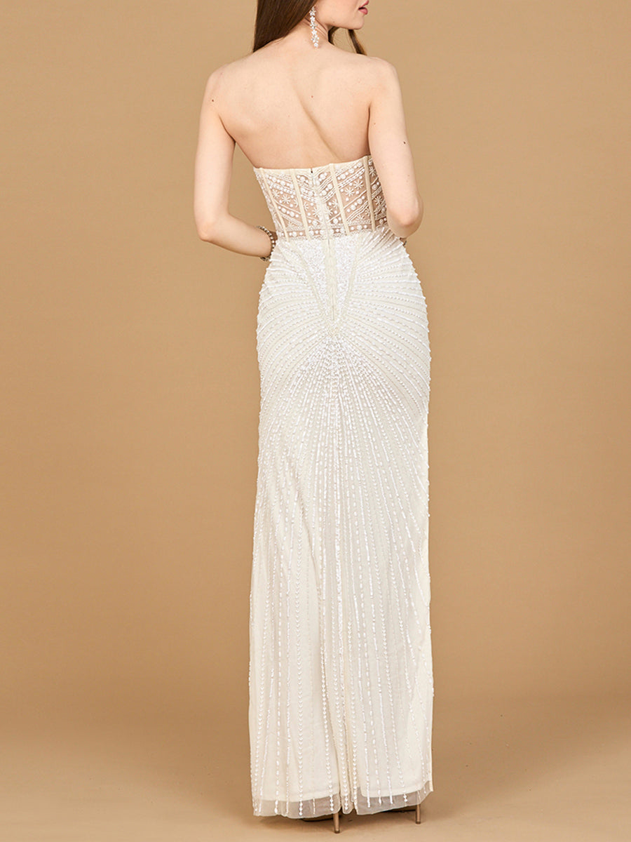 Embellished Strapless Gown with Slit | 51189