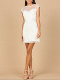 Beaded Bridal Short Dress with Cap Sleeves