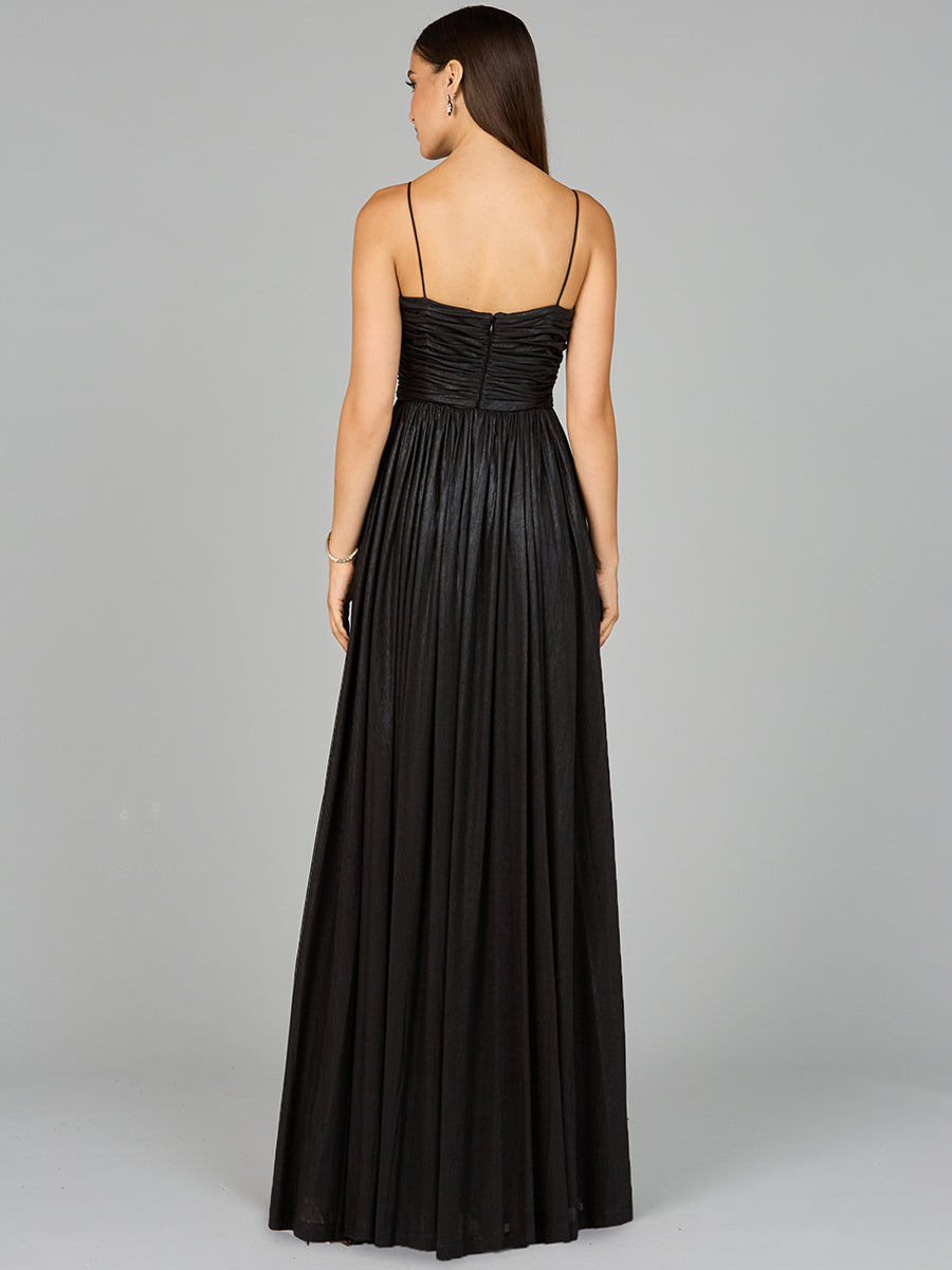 High Slit Metallic Jersey Dress