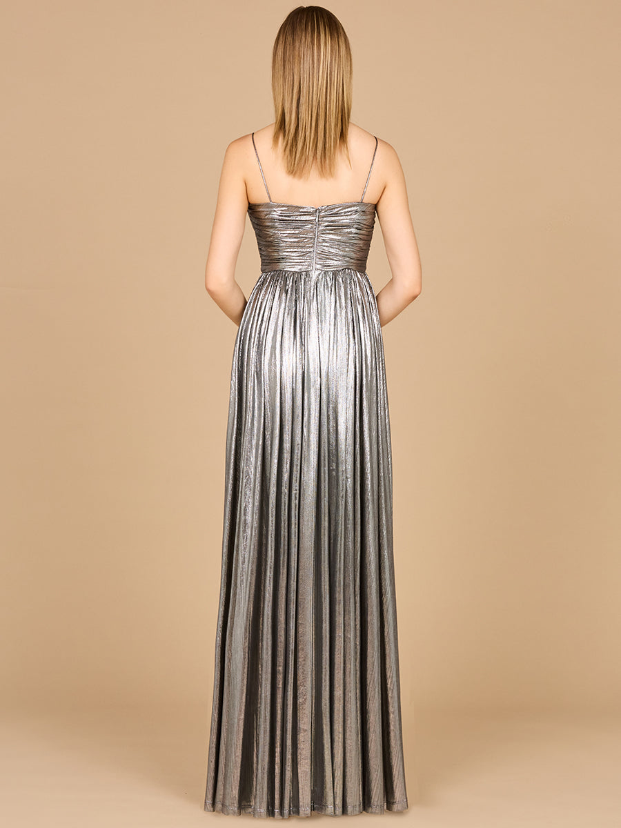 High Slit Metallic Jersey Dress