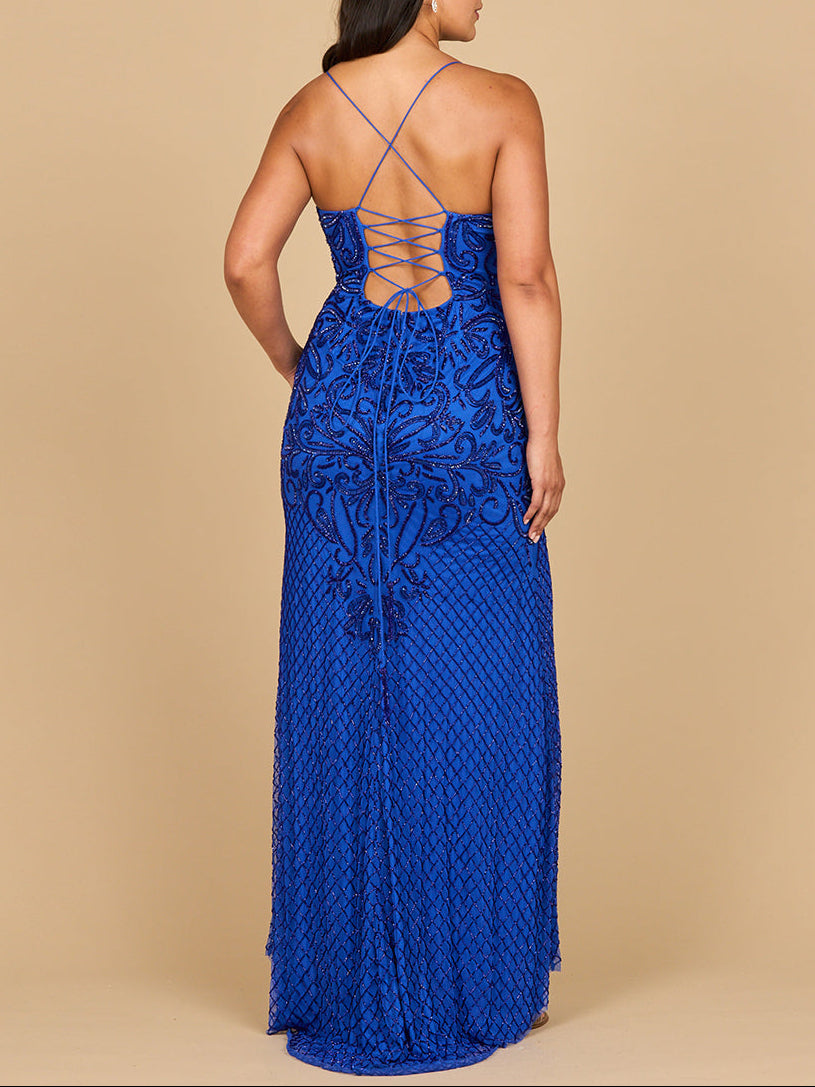 Lace Up Open Back Beaded Dress