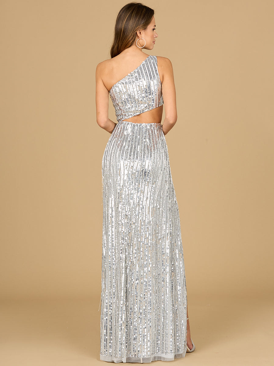 One Shoulder Beaded Gown with Cutout