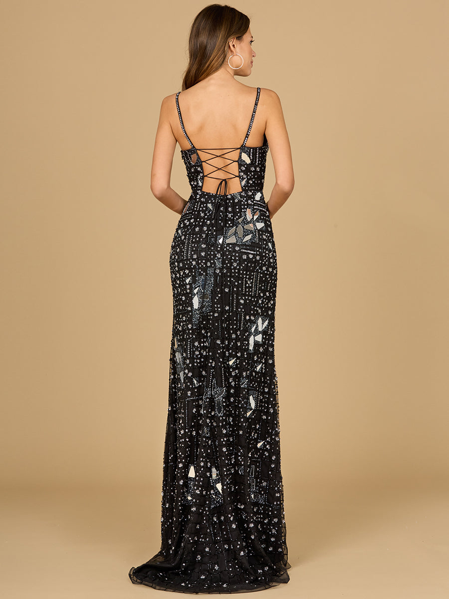 Mirror Beaded Gown With High Slit - OUTLET