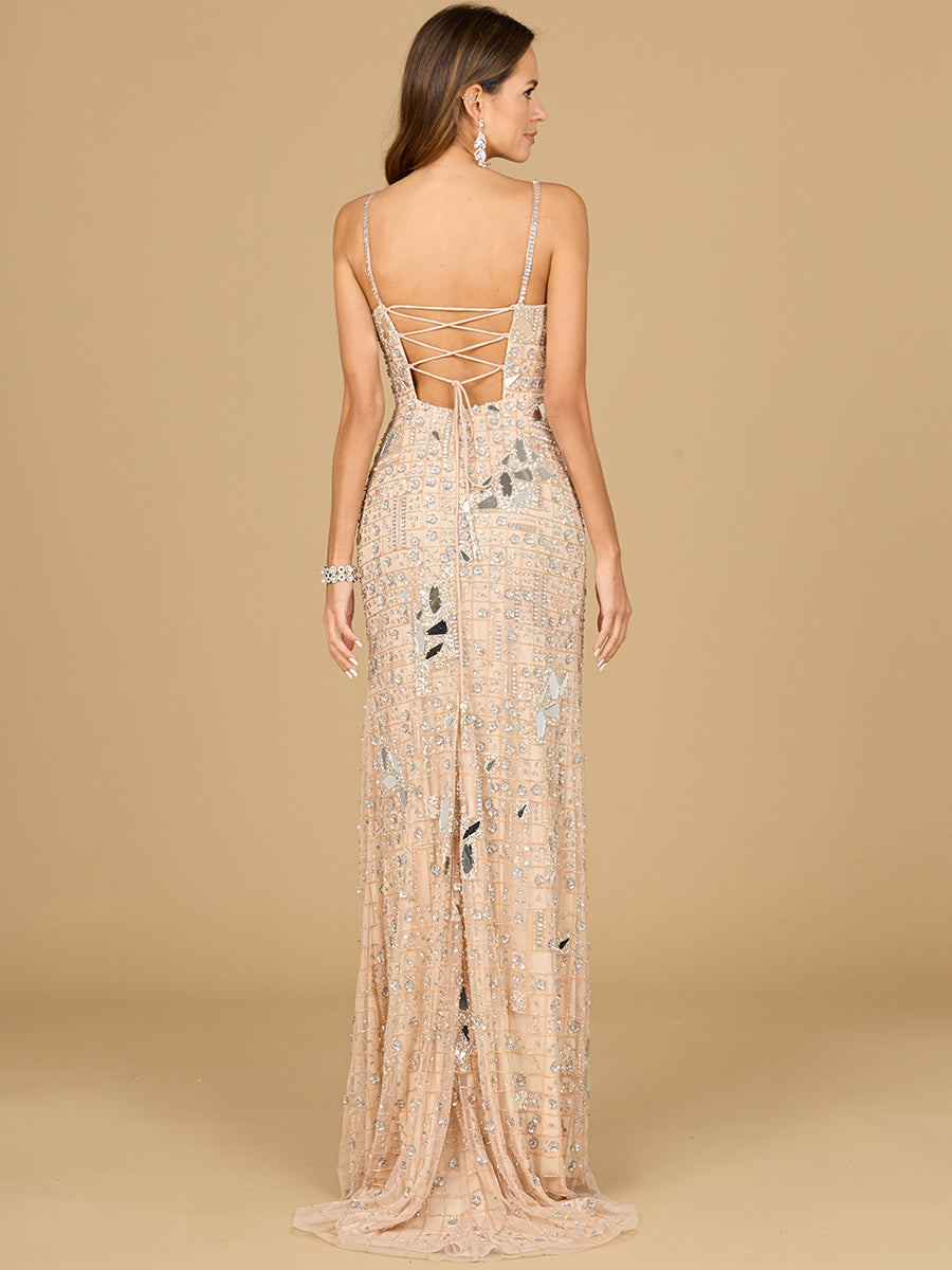 Mirror Beaded Gown With High Slit - OUTLET