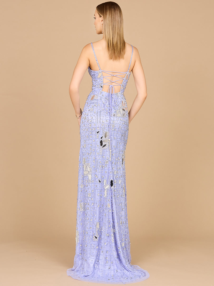 Mirror Beaded Gown With High Slit - OUTLET