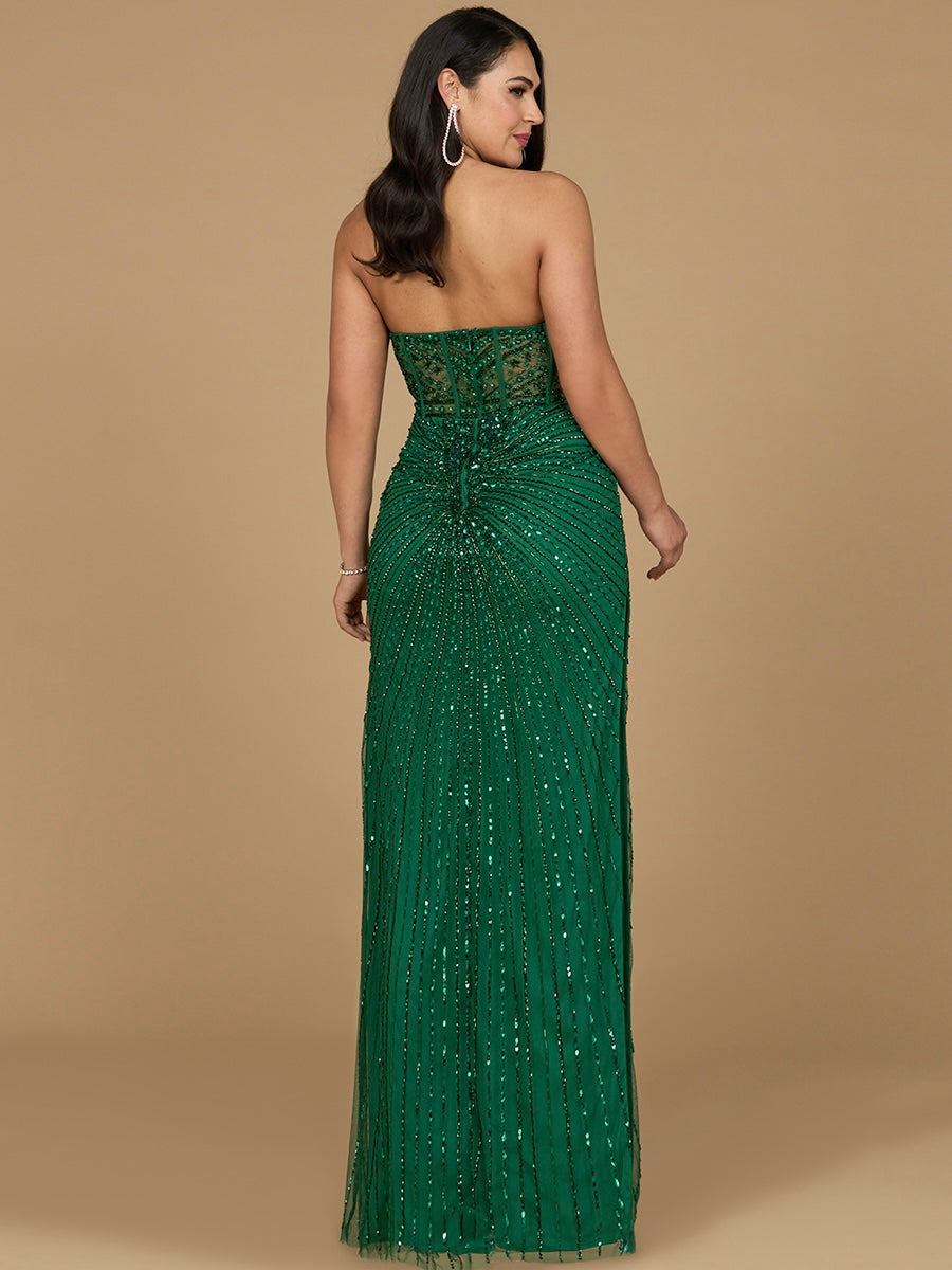 Embellished Strapless Gown with Slit | 9953