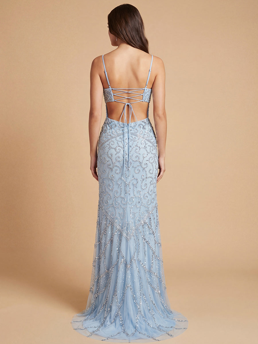 Embellished Gown with Slit And Low Back