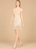 Off Shoulder Fringe Wrap Dress