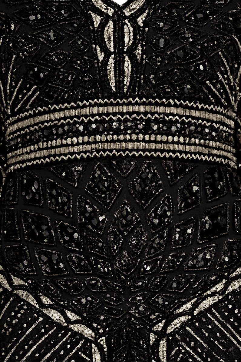 V Neck Beaded Long Sleeve Maxi Dress