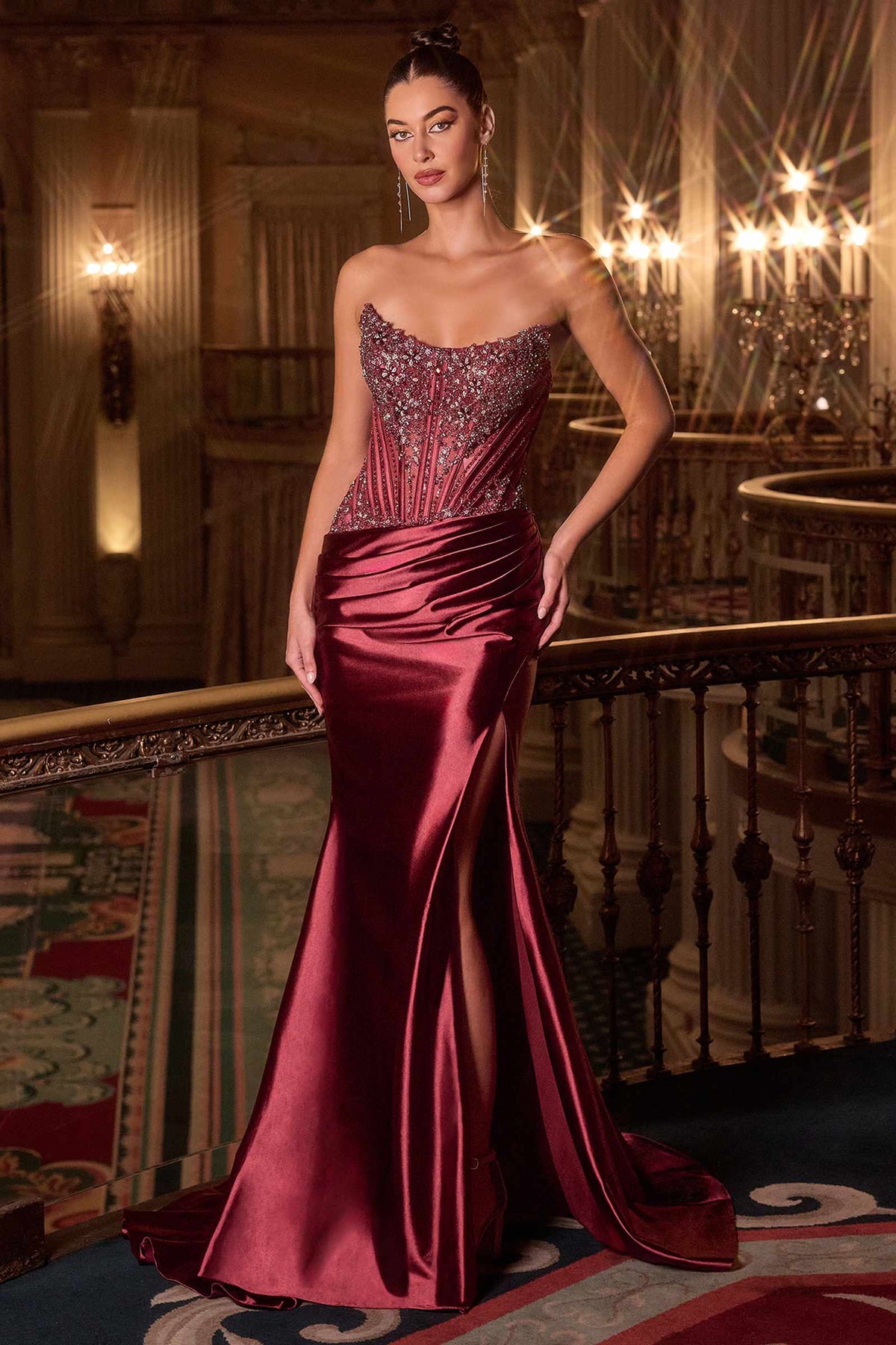 Ladivine CD725 Strapless Fitted Gown Scoop Neckline Crystal Lace