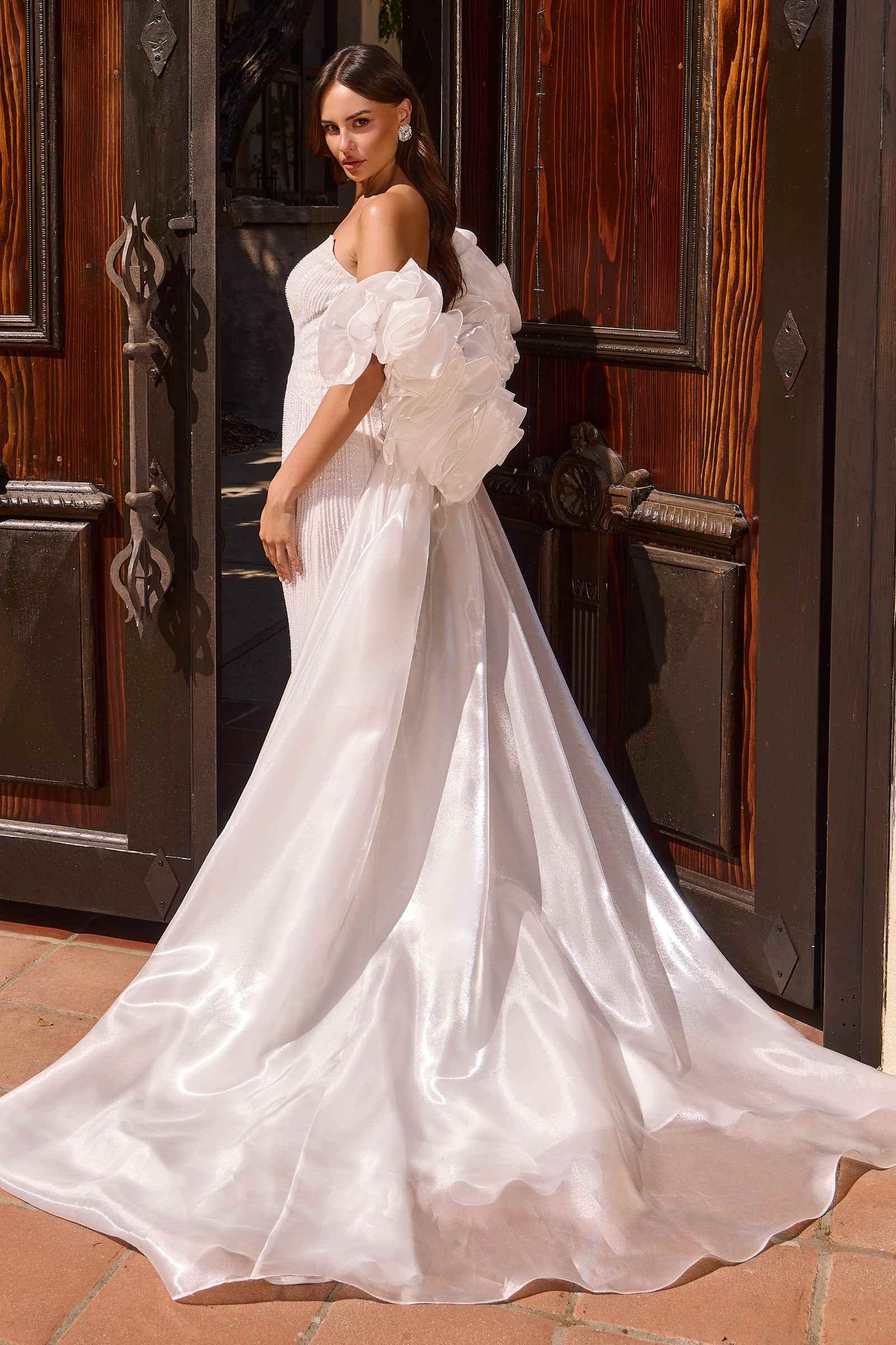 Ladivine CJ933W Plunging Sweetheart Beaded Fitted Mermaid Wedding Gown