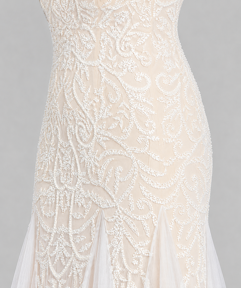 Lara Greta Beaded V-Neck Tulle Wedding Dress with Contrast Lining