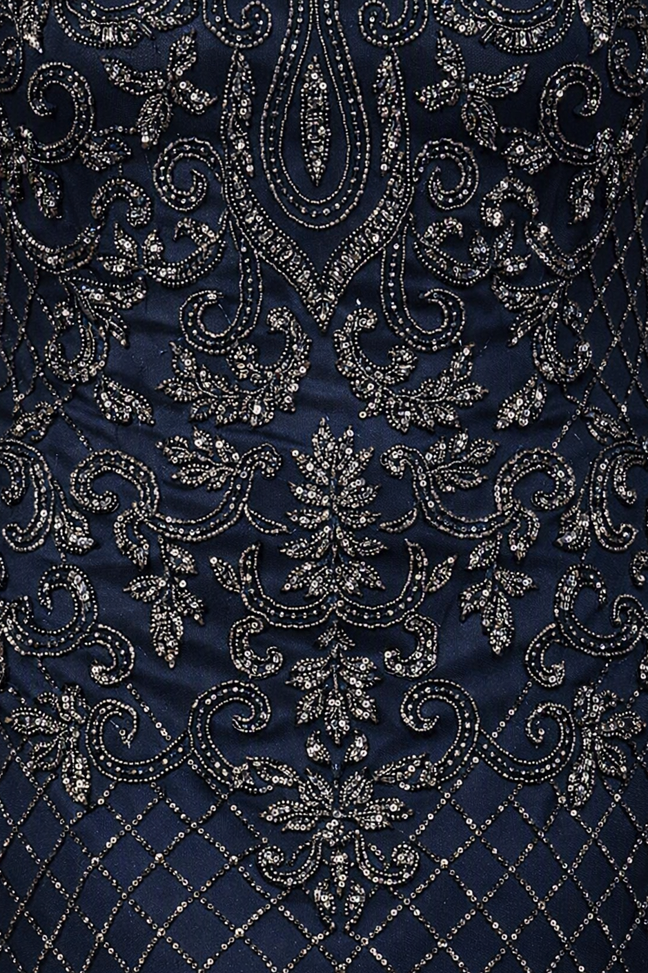 Beaded Long Sleeve V-neck Gown