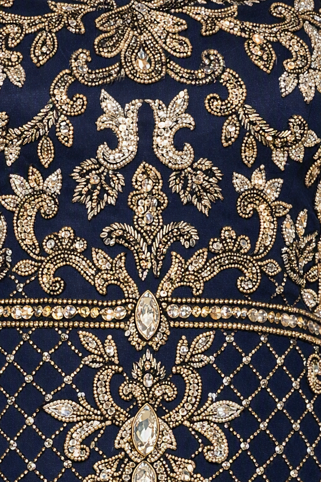 Long Sleeve Contrast Beaded Gown | 28877