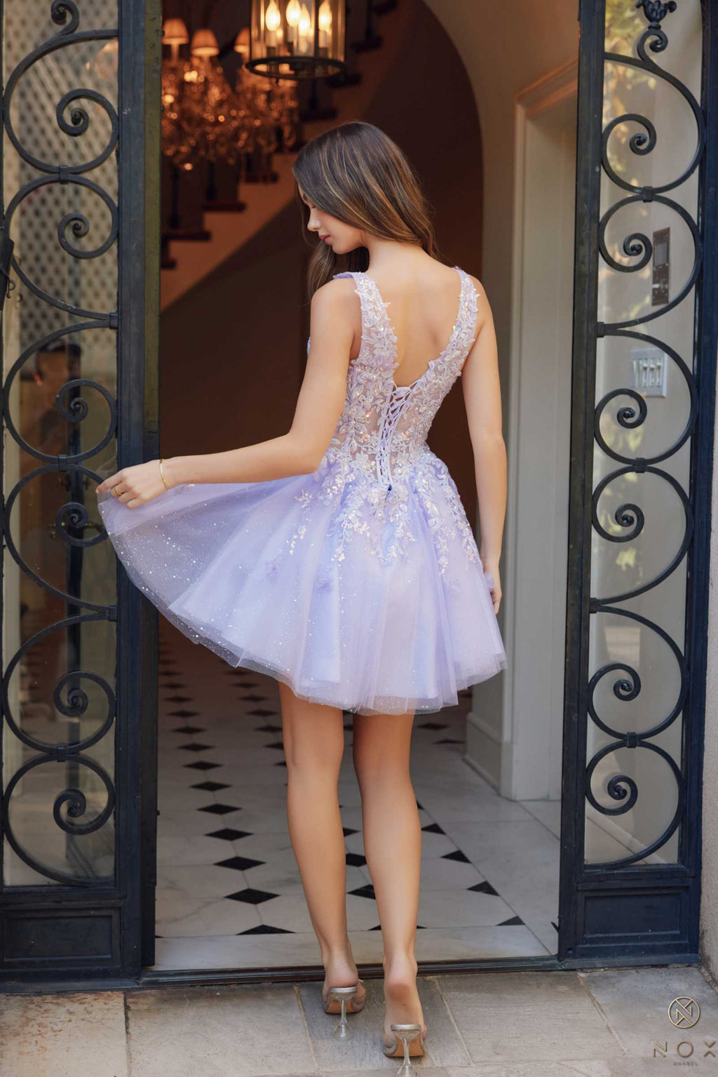 Nox Anabel H846 Short Glitter Sequin Applique A-Line Dress