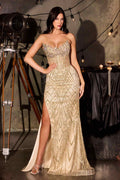 Ladivine J890 Geometric Glitter Motif Sheer Tulle Overlay Sparkling Gown