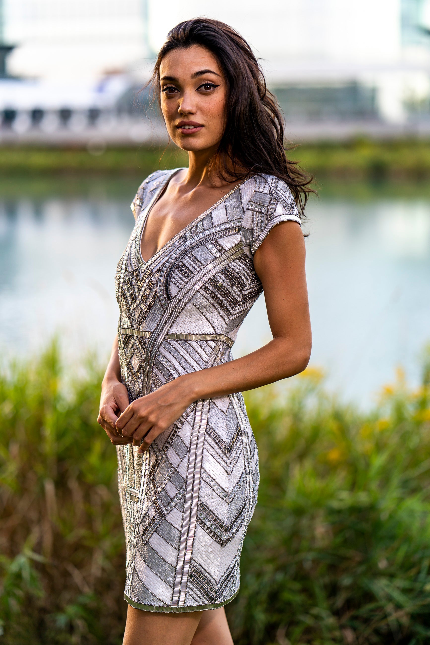 Art Deco Beaded, V-neck Mini Dress | 29909