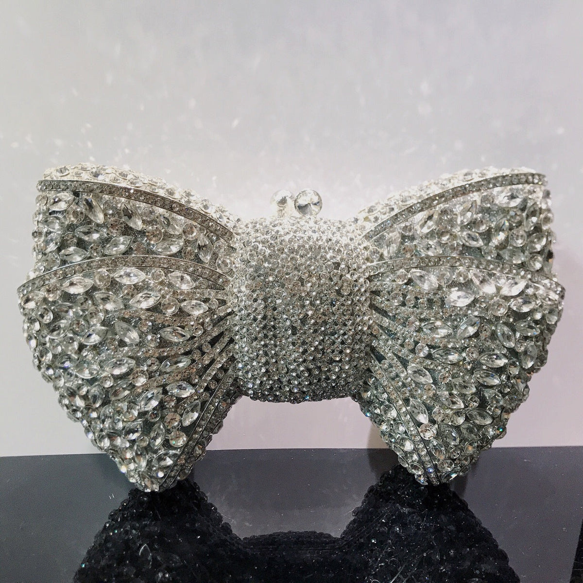 Women's Banquet Dress With Diamond Bow Holding Evening Bags