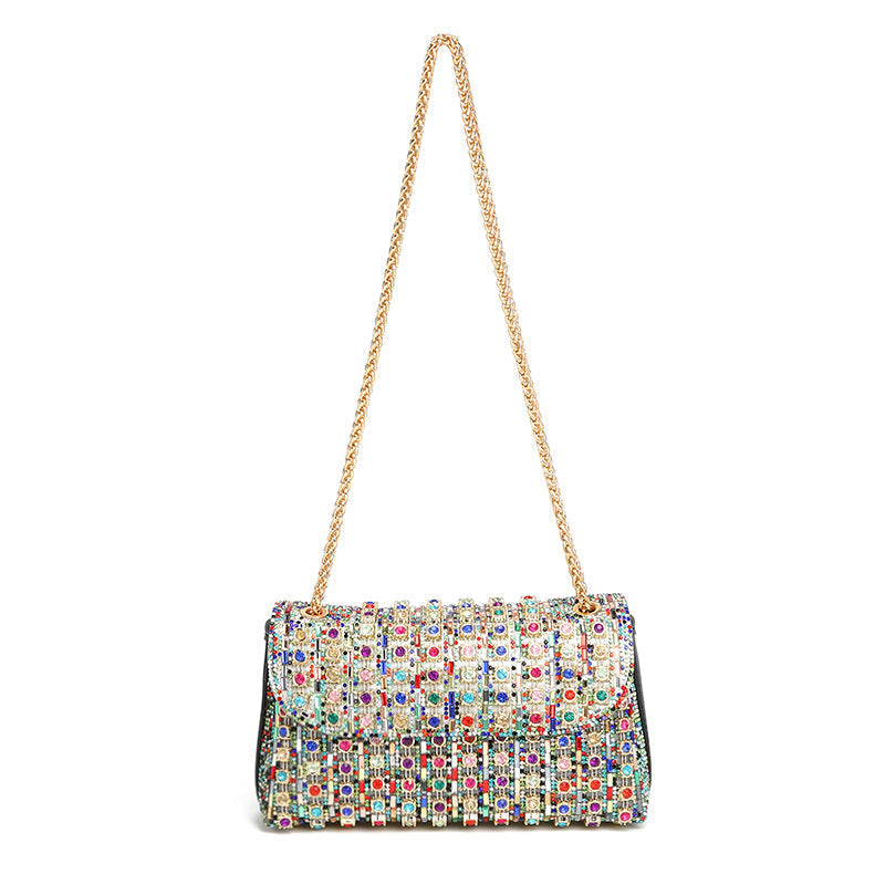Women's Dinner Diamond Chain Textured High Evening Bags
