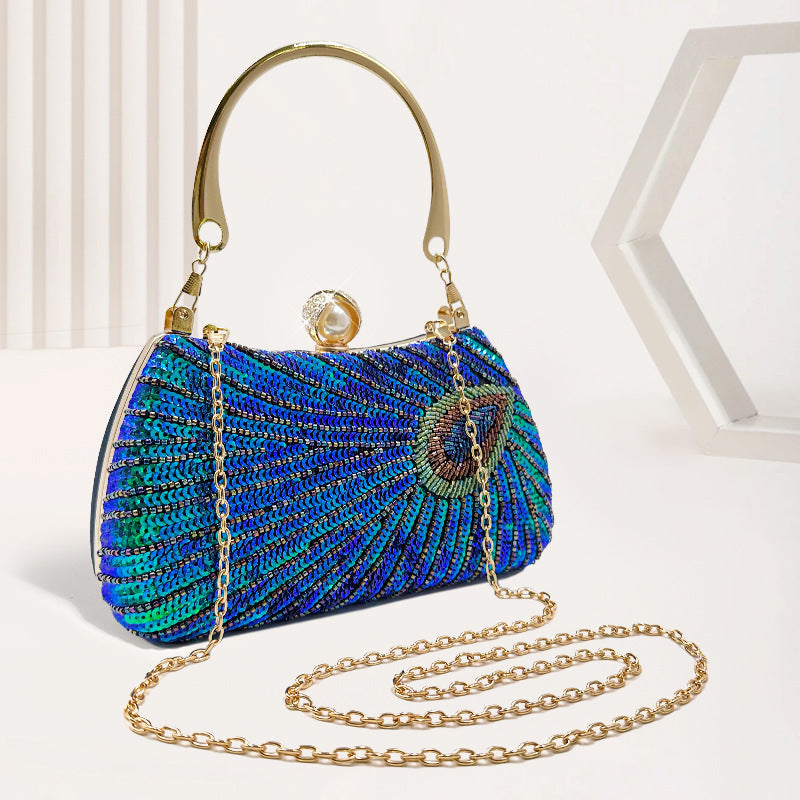 Handmade Hand-held Retro Dress Garment Peacock Feather Evening Bags