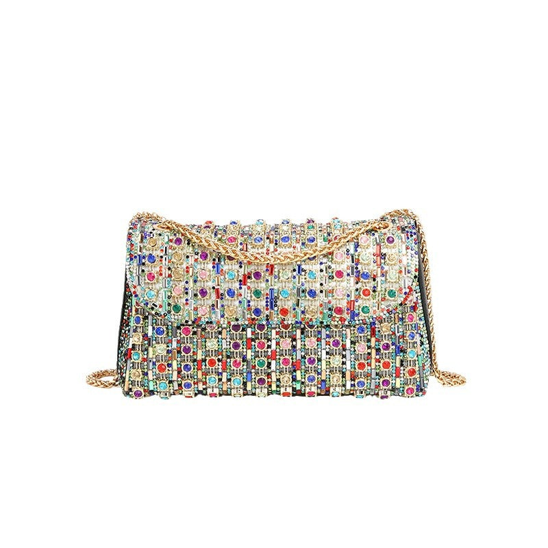Women's Dinner Diamond Chain Textured High Evening Bags