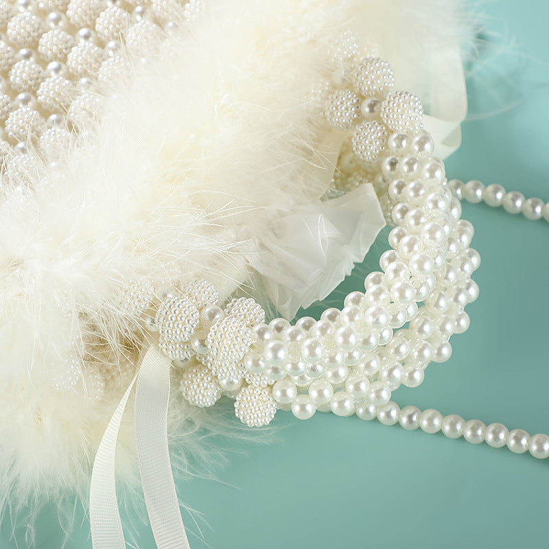 Women's Fan Pearl Dinner Sophisticated Type Banquet Evening Bags