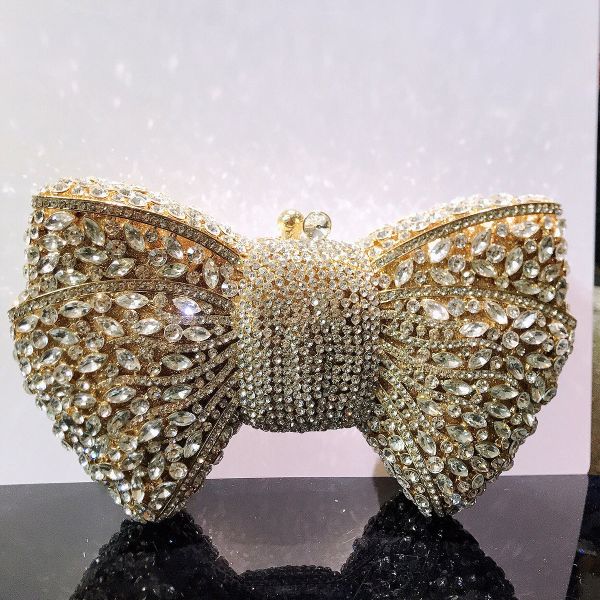 Women's Banquet Dress With Diamond Bow Holding Evening Bags