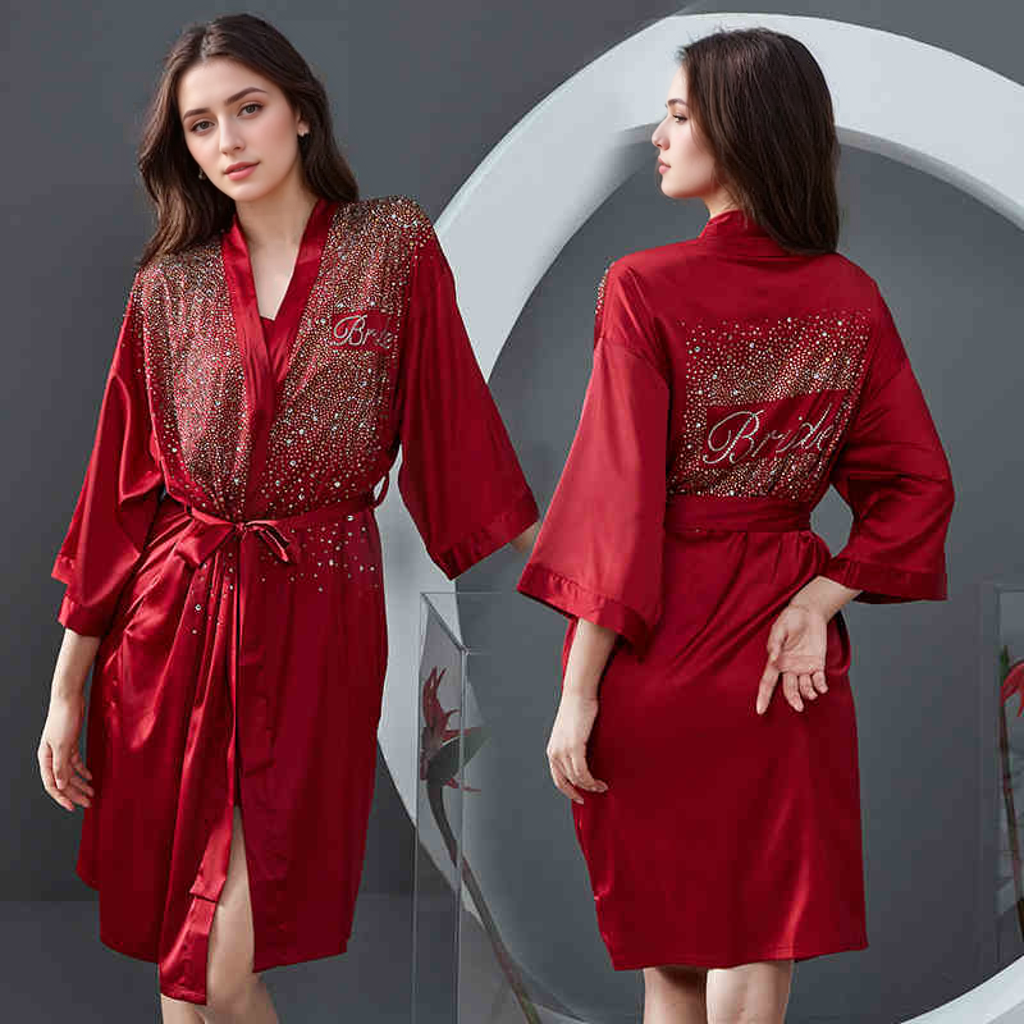 Luxurious Rhinestone Satin Custom Bridal and Bridesmaid Robe – Sparkling Elegance for Weddings
