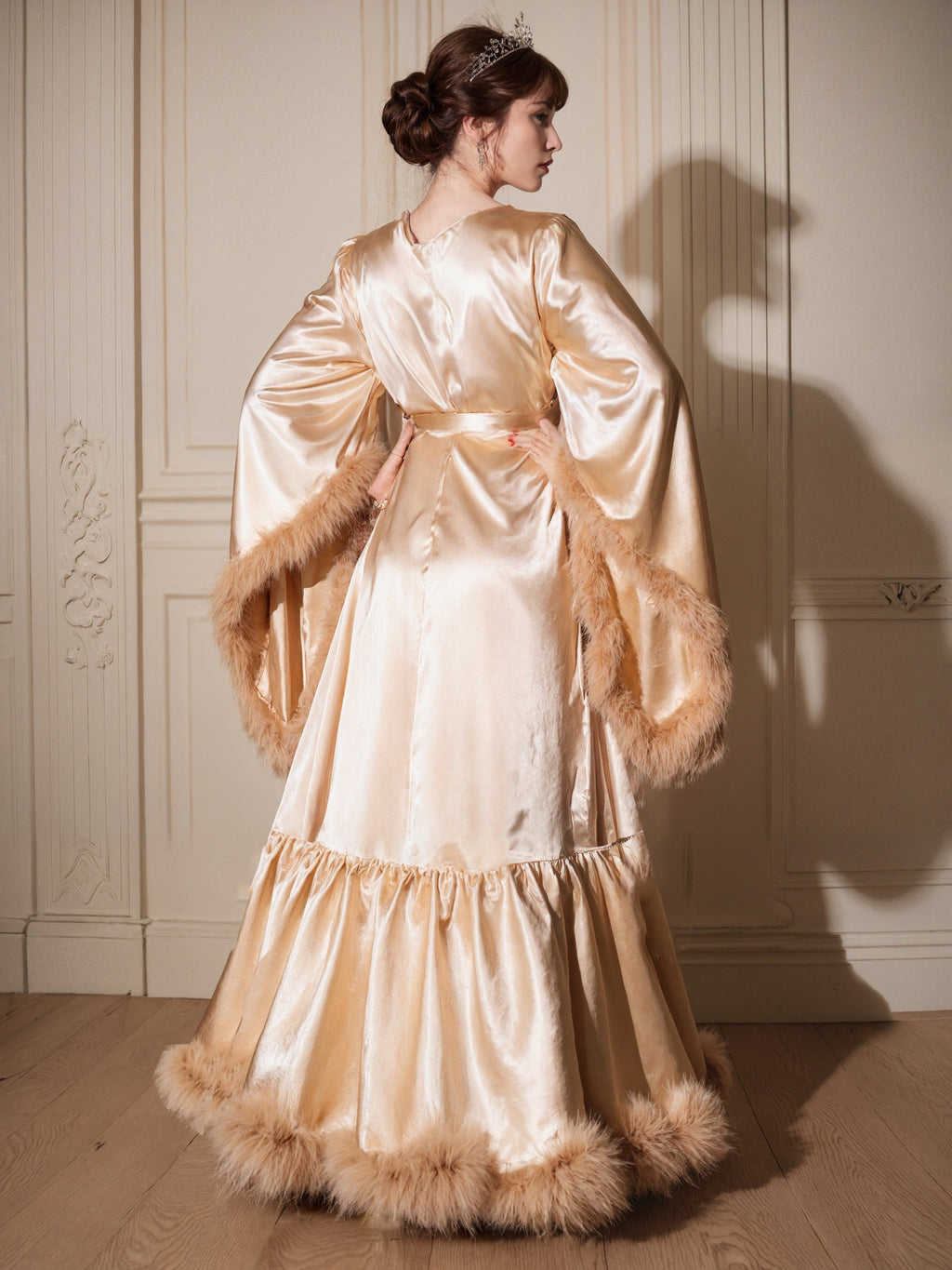 Luxury Satin Feather Bridal Robe | Victorian Style Wedding & Photoshoot Robe