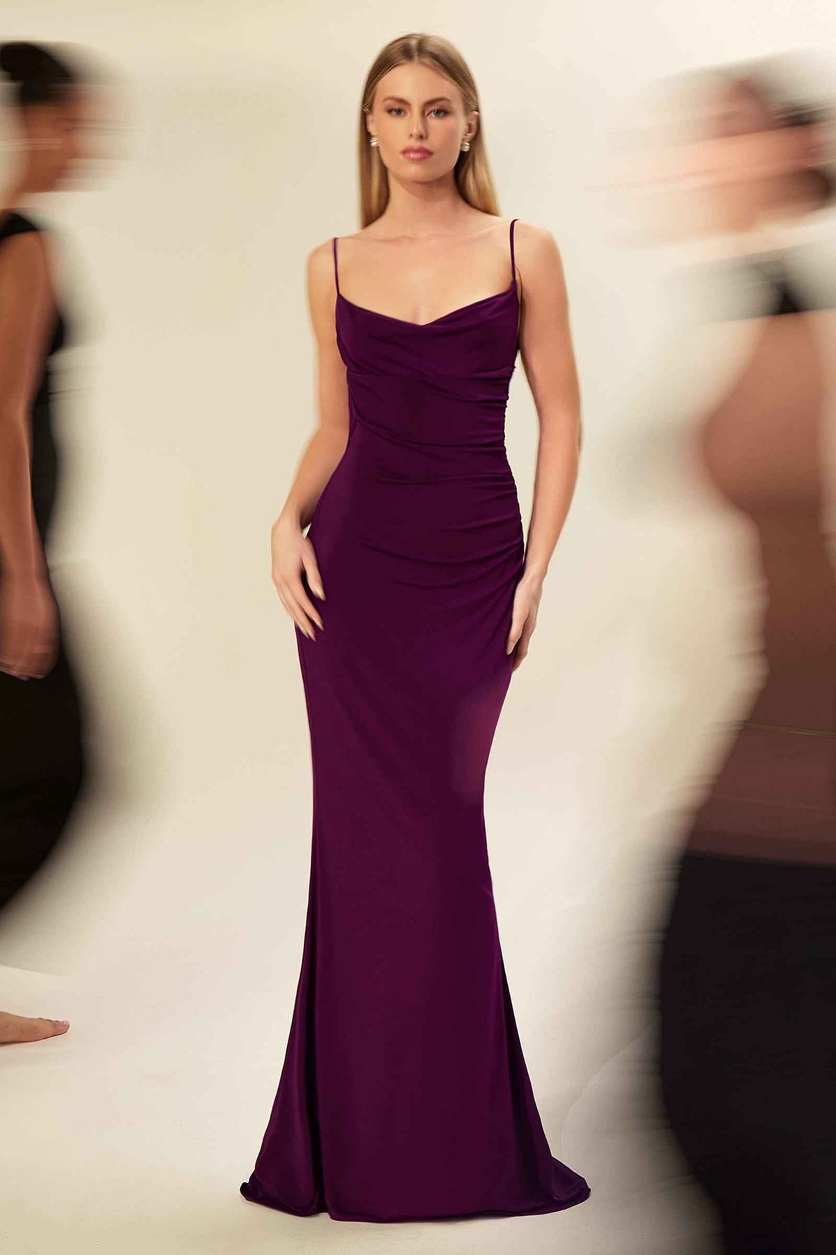Astee T2008W Fitted Spaghetti Strap Open Back with Lace Detail Gown