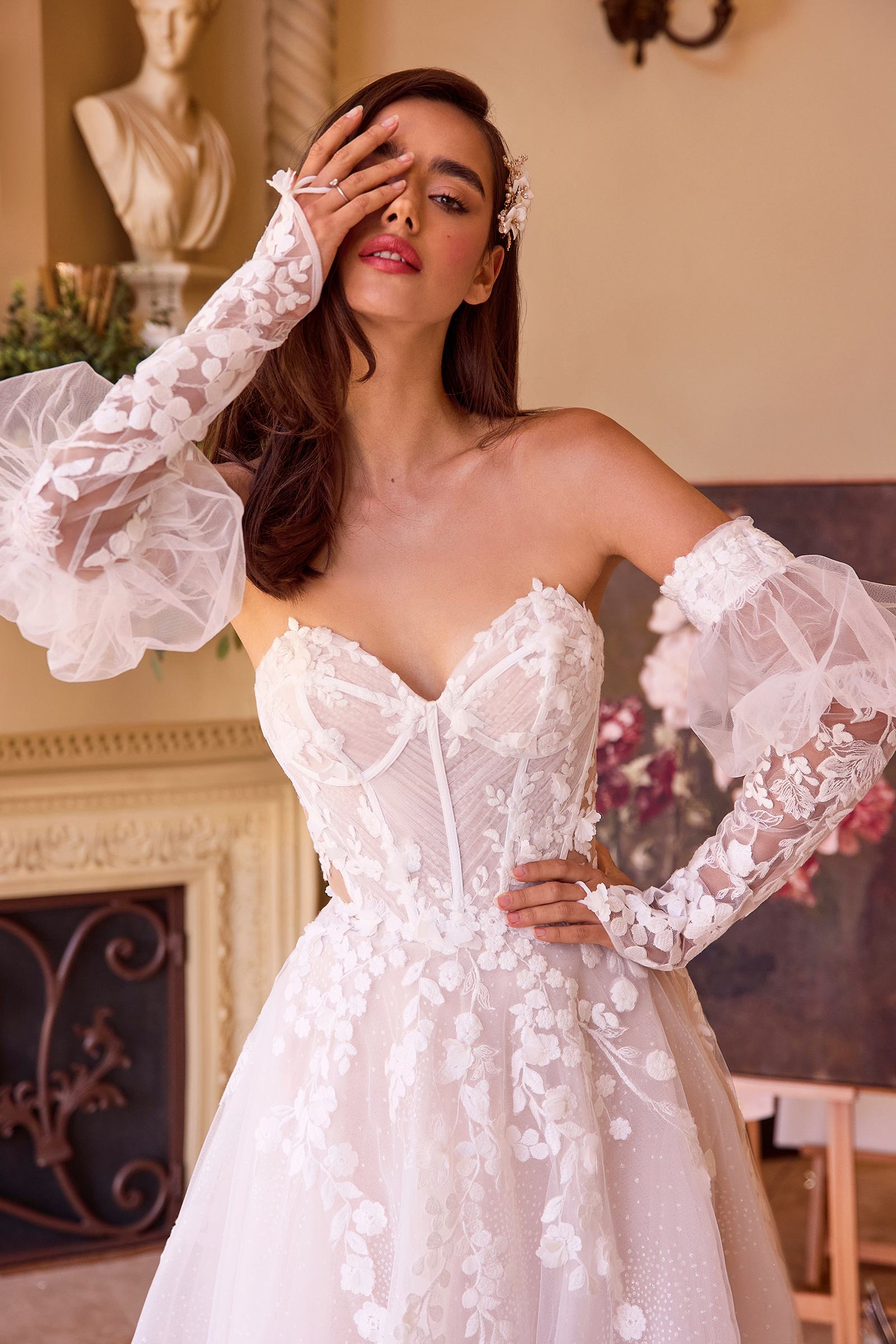 Andrea & Leo WL032 Gown Floral Appliqued Strapless Wedding Ball Gown