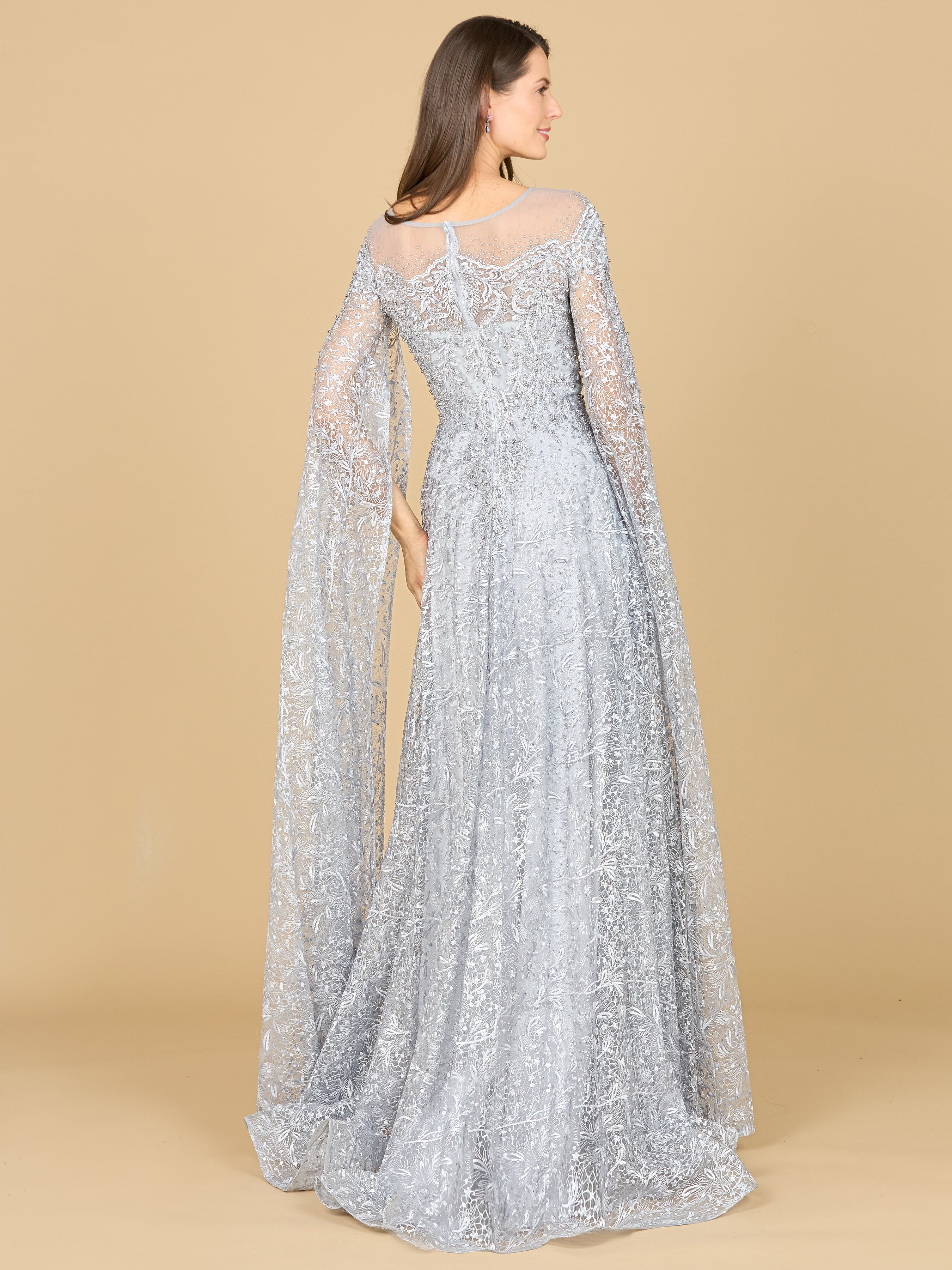 Lace Gown with Dramatic Cape Sleeves | Lara 29454